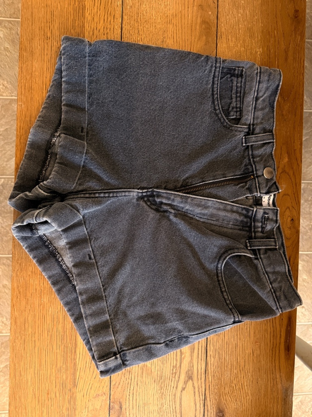 American Apparel Washed Black Denim Shorts with Rolled Hem